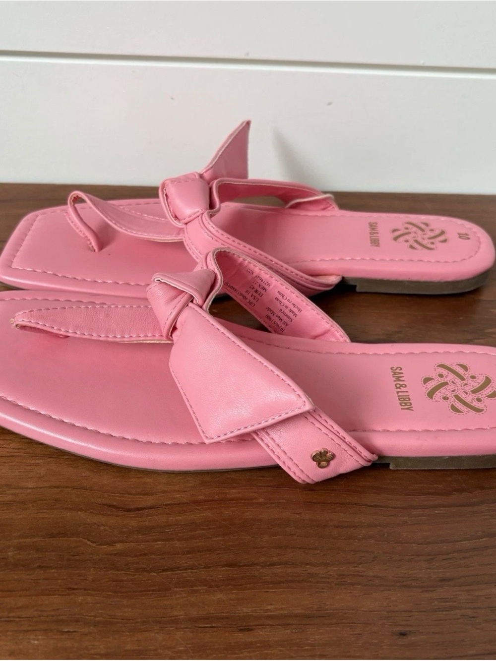 New Sam & Libby Tia Pink Bow Womens Sandals Flip Flops Slides Preppy Coquette 10 - Picture 3 of 6